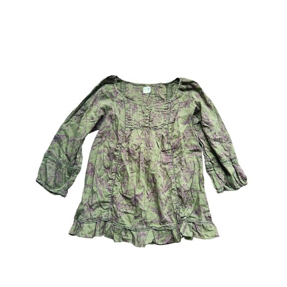 Anthro Edme & Esyllte Green Floral Pintuck Blouse 4 Peasant Fairy Cottagecore - Picture 3 of 6